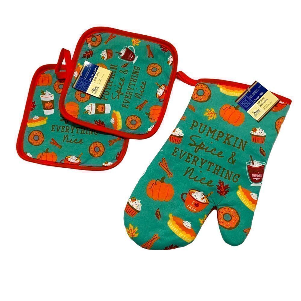 NWT 3 Piece Set Kitchen Thanksgiving Pot Holders Oven Mitts
